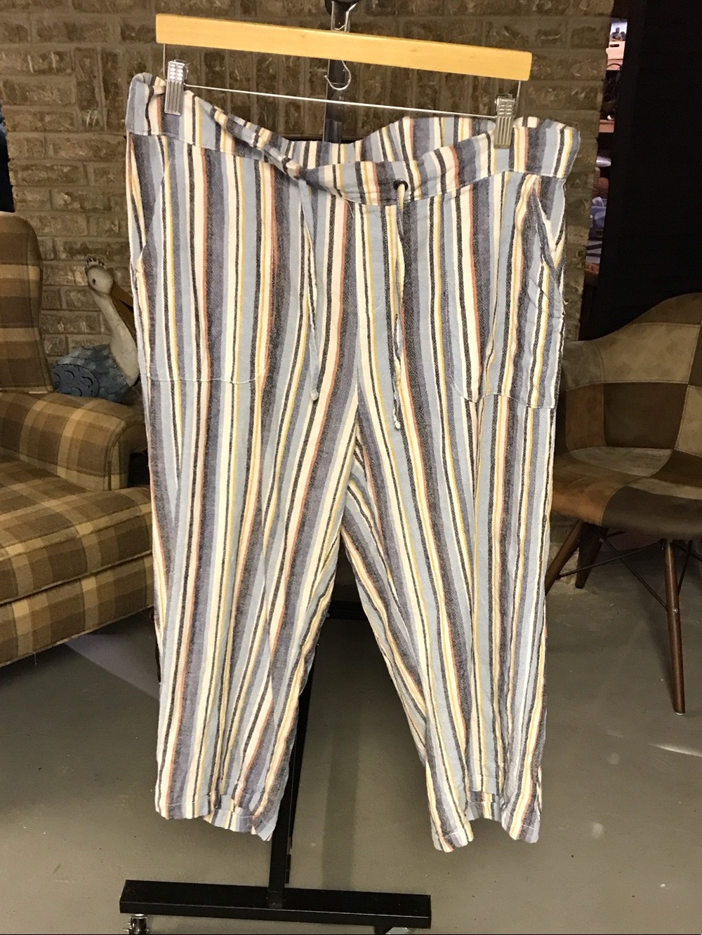 Casual Striped Cropped Pants - Blue Multi